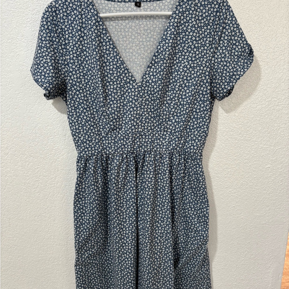 Floral Blue Dress with Pockets